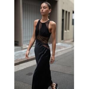 Black Mesh-Panel Maxi Dress - Elegant Evening Dress